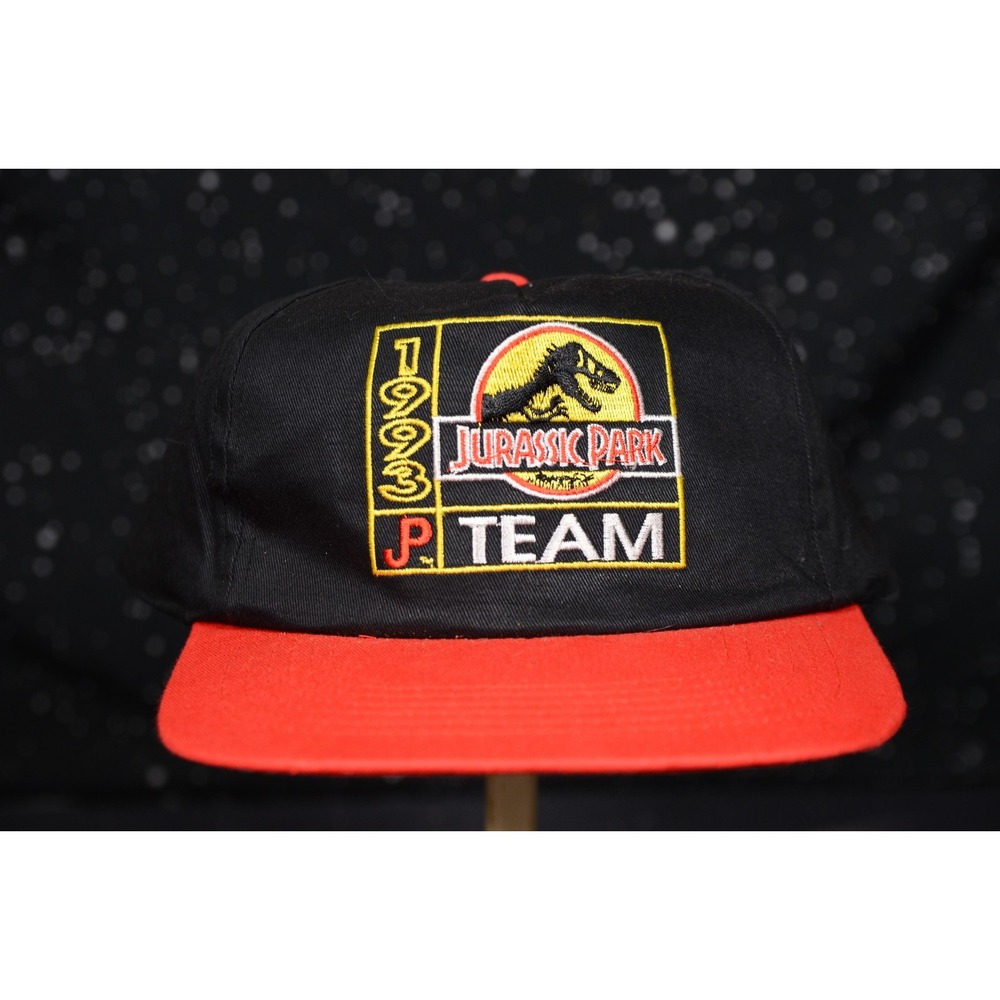 Vintage Jurassic Park Team Hat Cap Mens One Size Black Red 1993 Movie Snapback